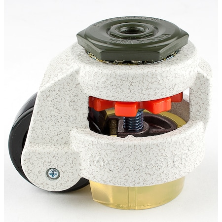 Foot Master Leveling Caster, 50 mm Nylon Wheel, M12x1.75P Stem, Swivel, 280 kg Cap, PU Foot Pad, Ivory GD-60-S-NYN-CUR